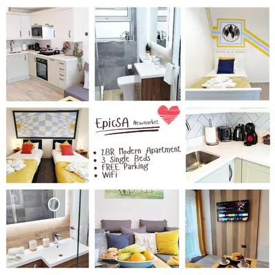 a collage of photos of a kitchen and a living room at Modern 2 BR Apartment near Town in Newmarket