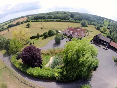 an aerial view of a house with a garden at Owls Nest - Peace and Tranquility near Woodbridge & Framlingham in rural Suffolk in Woodbridge