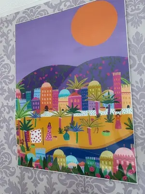 a painting of a city with a city at Home from Home in our Self-Contained Annexe in Radwinter