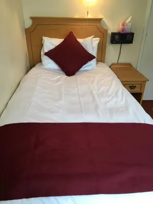 a bed with a red pillow on top of it at Nyton Hotel in Ely
