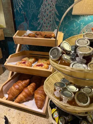 a display of different types of bread and pastries at Lamb Hotel by Greene King Inns in Ely