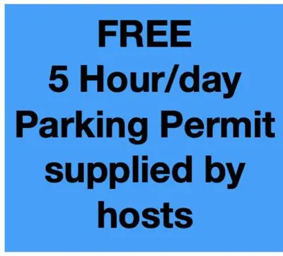 a sign that says free parking permit supplied by hosts at Central Brentwood House in Brentwood