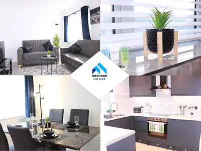 a collage of photos of a kitchen and a living room at Stunning 3 bedroom apartment in Harlow, Essex in Harlow