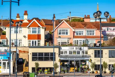 a group of buildings on a city street at 19 Undercliffe in Felixstowe
