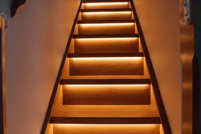 a set of stairs with lights on them at Fun house in the heart of Colchester in Colchester
