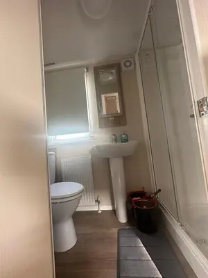 a bathroom with a toilet and a sink at 4 Bed 10 Berth Caravan Seawick Holiday Park in Saint Osyth