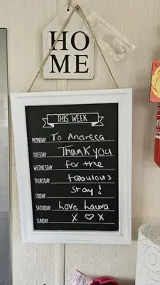 a sign that says no me on a chalkboard at Pura Vida Caravan in Saint Osyth