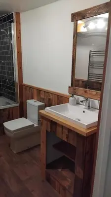 a bathroom with a sink and a mirror and a toilet at St Edmunds Brewery in Downham Market