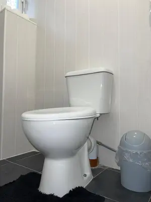 a bathroom with a white toilet in a room at Penn Gardens Spacious king size room- 3 in Friern Barnet