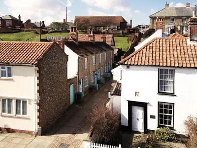 an aerial view of a row of houses at 6 Town Steps by The Suffolk Cottage Collection in Aldeburgh