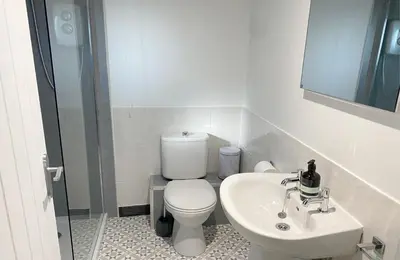 a white bathroom with a toilet and a sink at Woodstock Park The Tawny Lodge in Wereham
