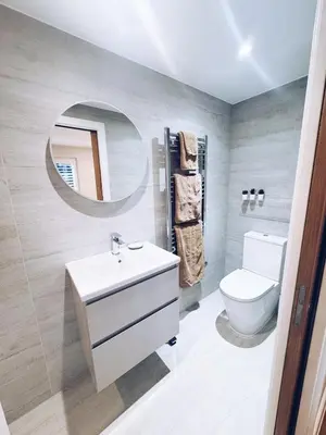 a bathroom with a sink and a toilet and a mirror at Little Dunton Lodges 2 in Brentwood