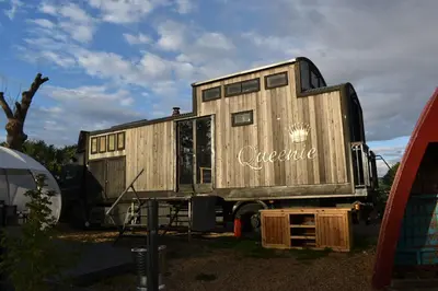 a metal trailer with the words casserole on it at Rum Bridge Glamping and Fishing Resort in Clare