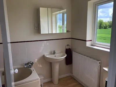 a bathroom with a sink and a mirror at Acreland Green in Pleshey