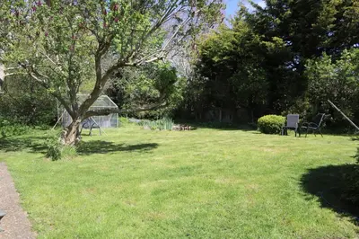 a grassy yard with a tree and a tent at Comfortable Homestay by Earith Lakes in Earith
