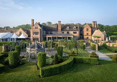 an aerial view of a mansion with a garden at The Old Hall Ely in Ely