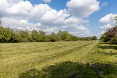 a field of grass with trees in the background at Shelford Lodge in Cambridge