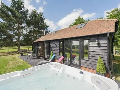 a house with a pool in front of it at Toad Hall Cottage in Earls Colne