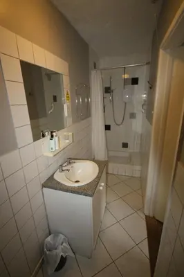 a bathroom with a sink and a shower at Red Lion in Swaffham