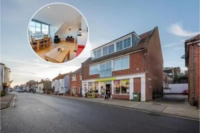 a collage of photos of a street with a building at 1 Bed in Aldeburgh oc-sld in Aldeburgh