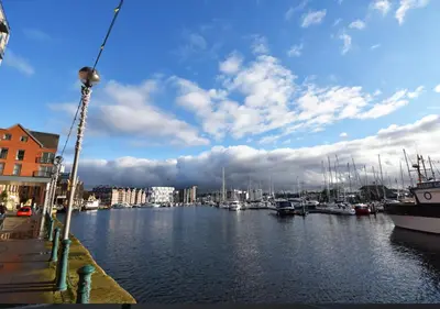 a view of a harbor with boats in the water at Toothbrush Apartments - Ipswich Waterfront - Quayside in Ipswich