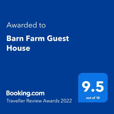 a screenshot of a barn farm guest house with the text awarded to barn farm guest at Barn Farm Guest House in Cold Norton