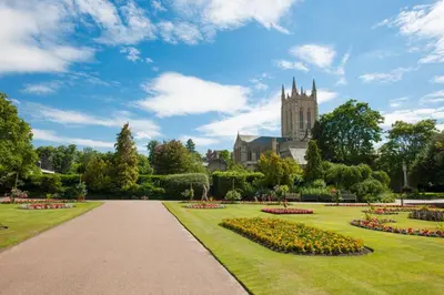 a view of a park with a cathedral in the background at 2 Bed in Great Waldingfield oc-ac3 in Great Waldingfield