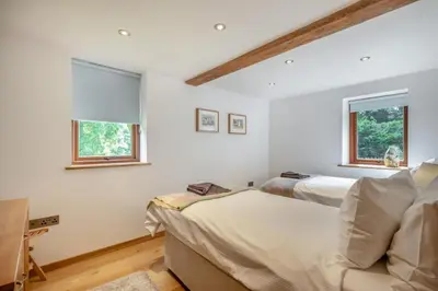 a bedroom with two beds and two windows at 3 Bed in Ketteringham oc-1878 in East Carleton