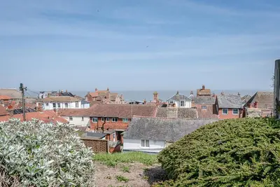 a view of a city with houses and trees at Periwinkle Cottage, Aldeburgh in Aldeburgh